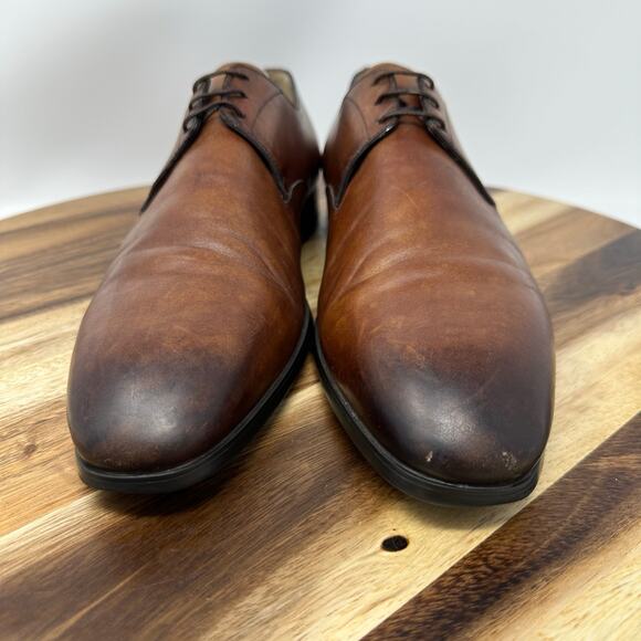 Santoni Induct Men’s Size 11 D Brown Leather Plain Toe Lace Up Derby Dress Shoes - Picture 9 of 10